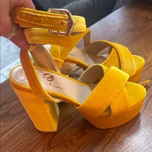 Disco Yellow Strappy Platform Heels
